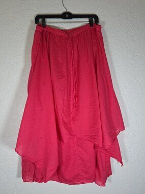 Studio West Midi Skirt Womens 1X  Pink Tiered Boho Cottage Shabby Chic Cotton